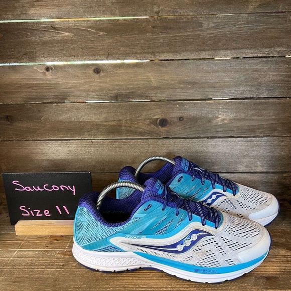 Womens Saucony Ride 10 White Blue Athletic Road Running Shoes Sneakers Size 11 M - Picture 1 of 6